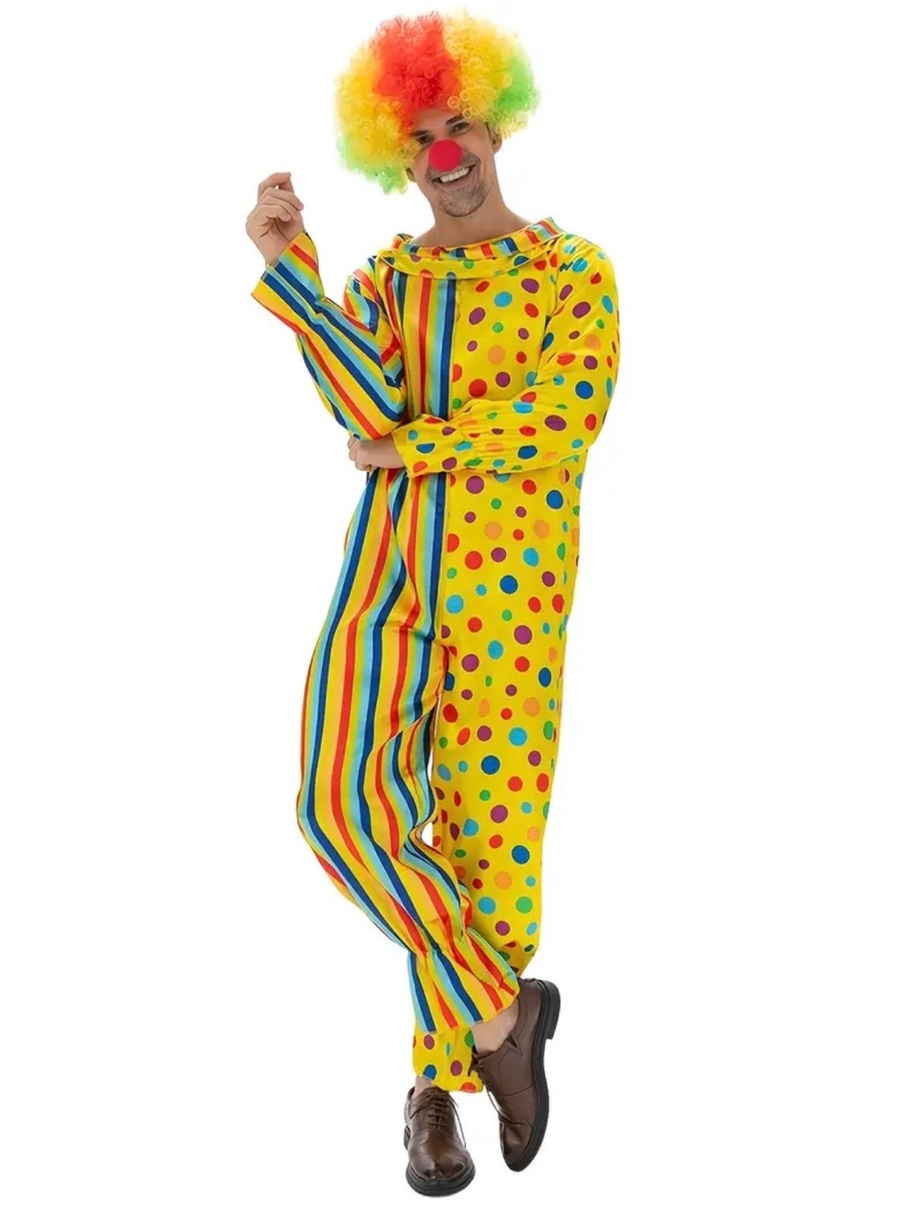Adult Large Bright Color Striped Polka  Dots Stretch Clown Halloween Costume NEW